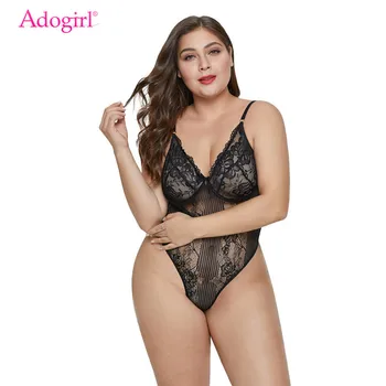 

OLOEY Plus Size XL-5XL Black Sweet Floral Plus Size Teddy Bodysuit
