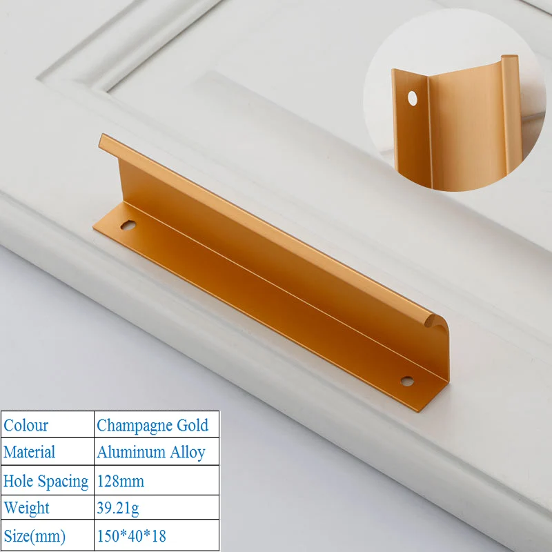 Gold 6814-128mm Современная простая американская черная ручка на дверь шкафа большие товары для дома высококачественный алюминиевый сплав кухонный шкаф ручки для межкомнатных дверей - Цвет: Gold 6814-128mm