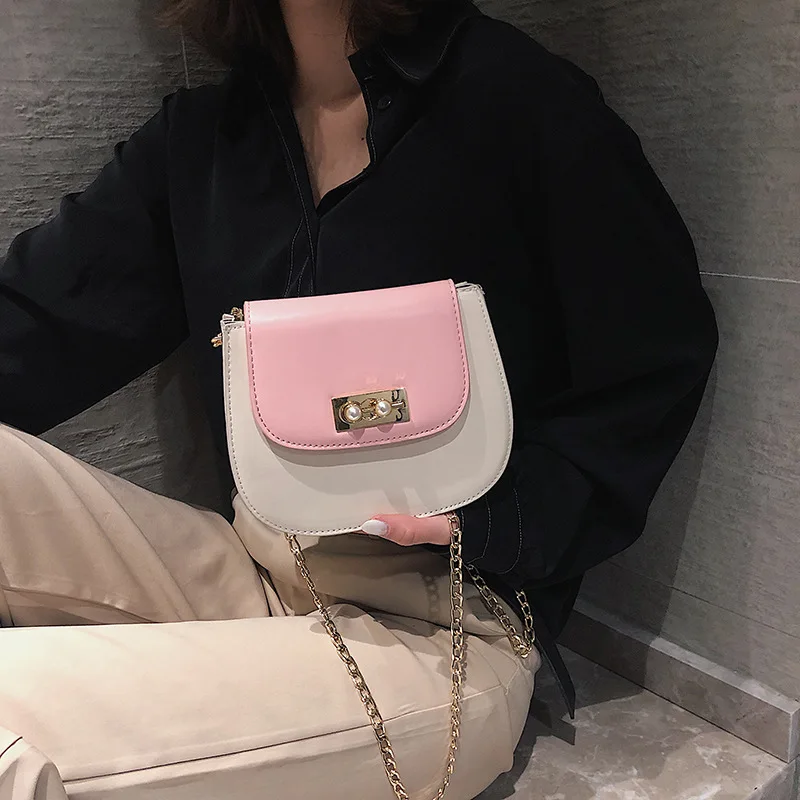 

Shoulder Bag Women's Korean-style Versatile Small Bag 2019 New Style INS Super Fire Fairy Contrast Color Bag with Chain Shoulder