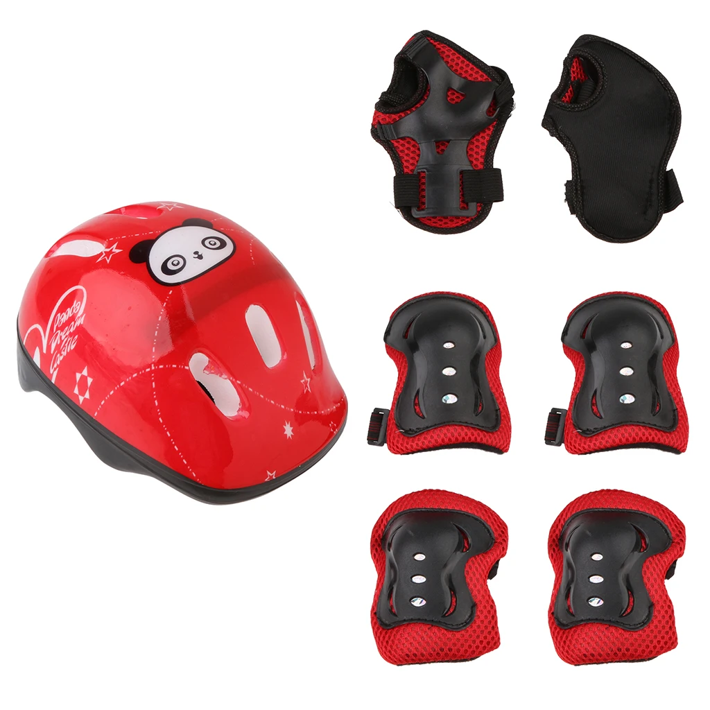 7 Pieces Kid Child Roller Skating Cycling Skateboard Scooter Helmet Knee Elbow Pad Wrist Guard Red/Blue/Pink