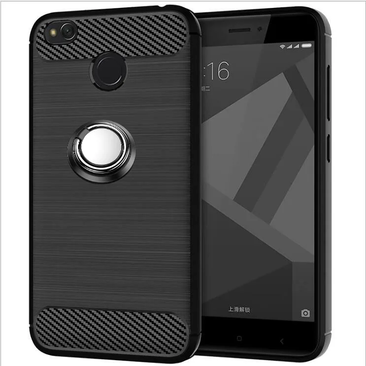 For Xiaomi Redmi 4X Case Luxury Brushed Carbon Fiber Xiomi Redmi4X Magnetic Ring Holder Cover | Мобильные телефоны и