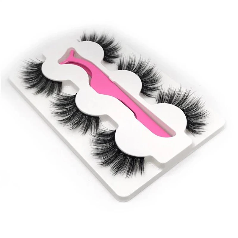 

NEW 3 pairs mink lashes 3d faux natural long false eyelashes eyes make up eyelash extension soft mink eyelashes tweezers 5D-25T