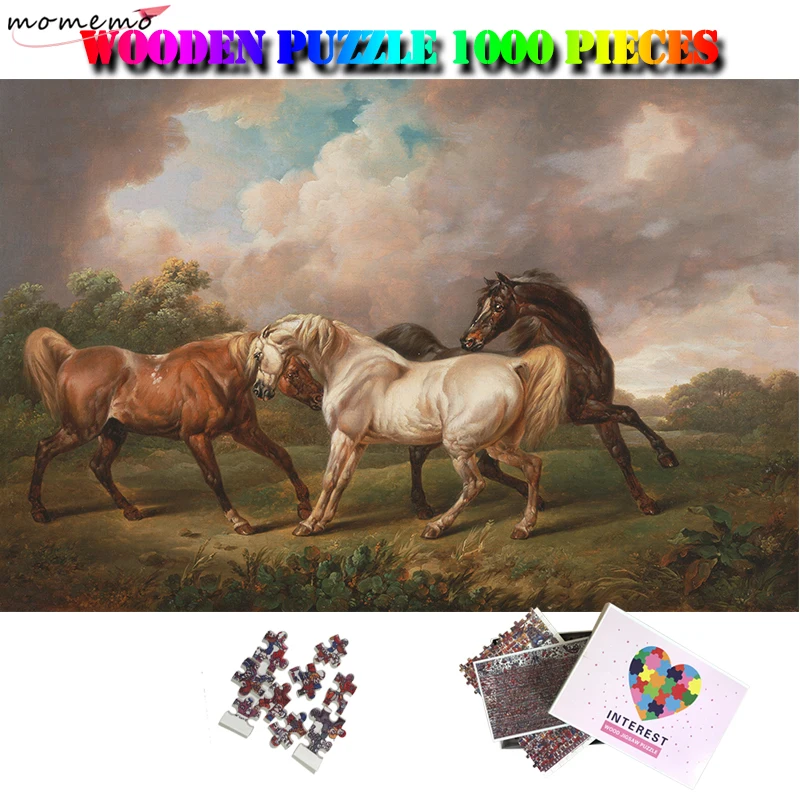 

MOMEMO Three Horses In A Stormy Landscape Wooden Adult Puzzle 1000 Pieces Jigsaw Puzzles Artistic Adults 1000 Pieces Puzzle Toys