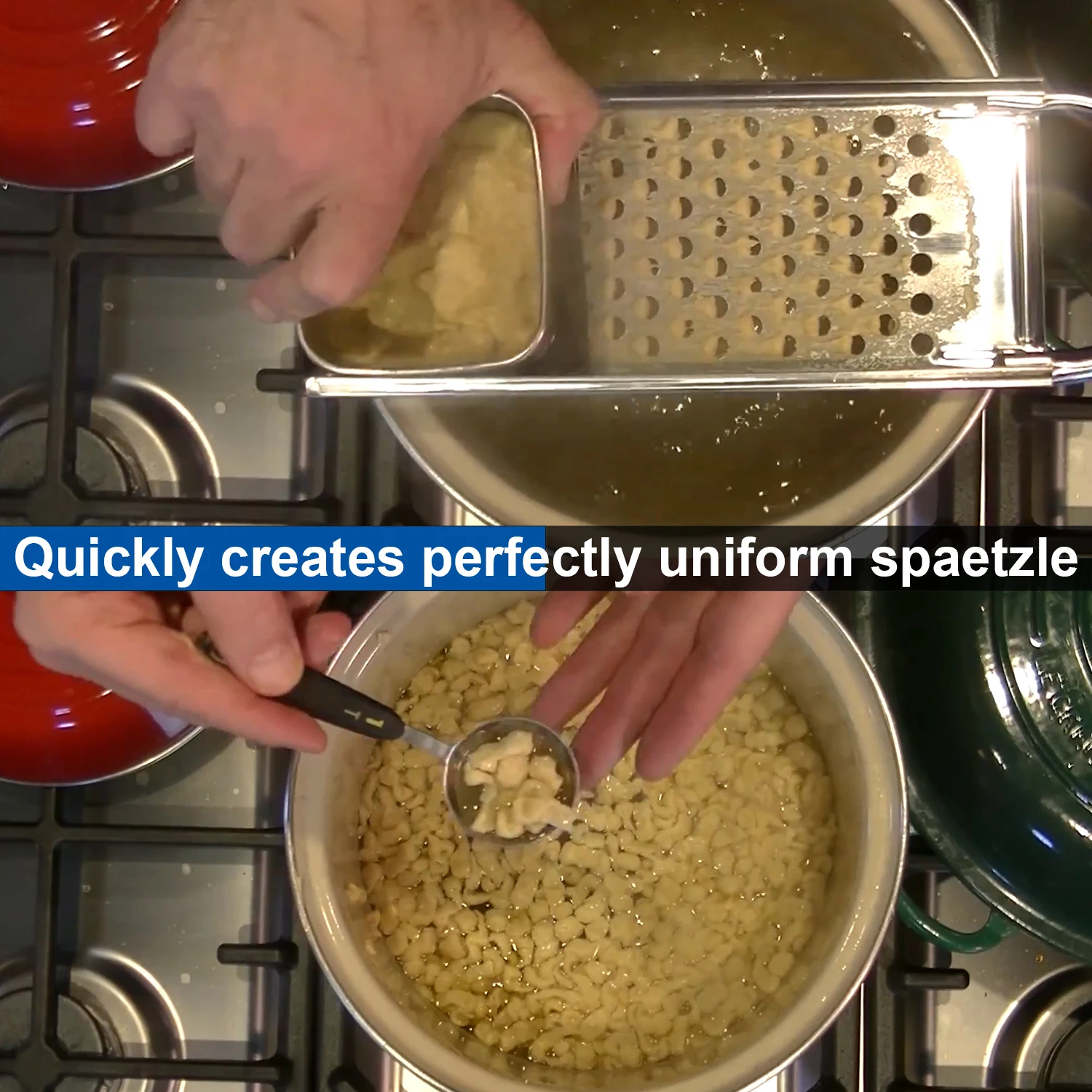 Stainless Steel Spaetzle Maker Lid with Scraper Traditional German Egg Noodle Maker Pan Pot Spaghetti Strainer
