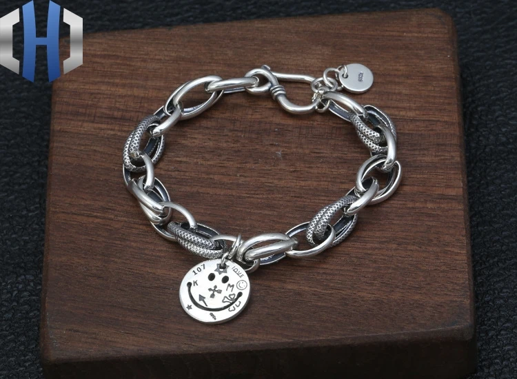 S925 стерлингового серебра мужские и женские популярные наручные ювелирные изделия Корейская версия тайского серебра любовь Улыбка лицо Круглый браслет