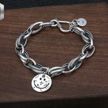 S925 стерлингового серебра мужские и женские популярные наручные ювелирные изделия Корейская версия тайского серебра любовь Улыбка лицо Круглый браслет