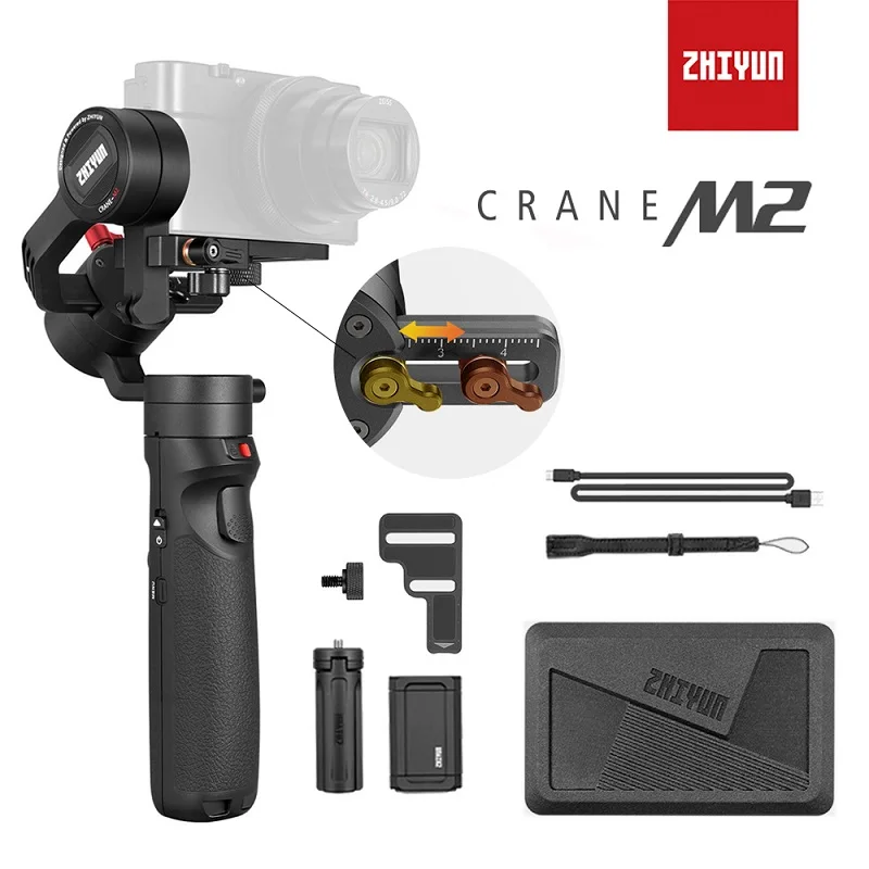 ZHIYUN Crane M2 3-осевой ручной шарнирный стабилизатор для камеры GoPro для смартфонов беззеркальных действий компактных камер - Комплект: Crane M2