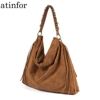 

atinfor Brand Retro Handbags Tassel Fine Velvet Chain Lady Casual Shoulder Bags Handmade Crossbody Bags for Women