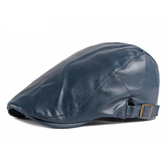 PU Leather Beret Hat For Men Imitation leather Herringbone Berets  Flat Peaked Forward Cap Women Solid Black Red Newsboy Hats Navy