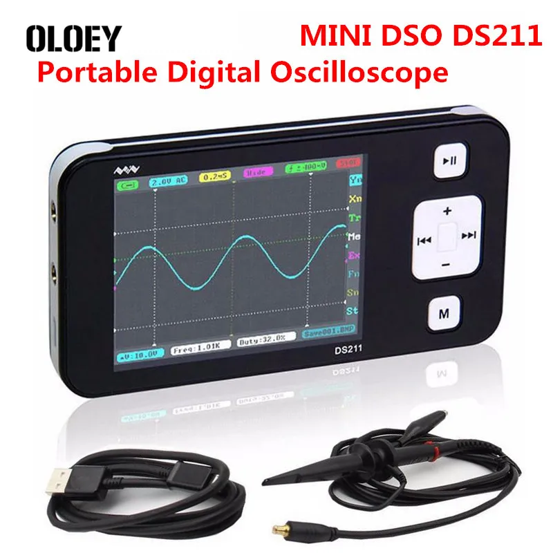 Mini osciloscópio digital portátil ds211, novo osciloscópio digital nano com bolso dso 211 ds 211 ds0211 ds0 211 com mcx sonda de sonda
