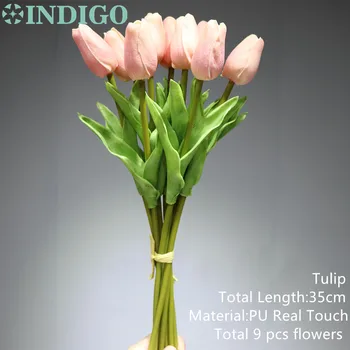 

INDIGO- 9pcs Mini Pink Tulip Bouquet PU Real Touch Wedding Flower Artificial Flower Floral Event Party Flower Decoration
