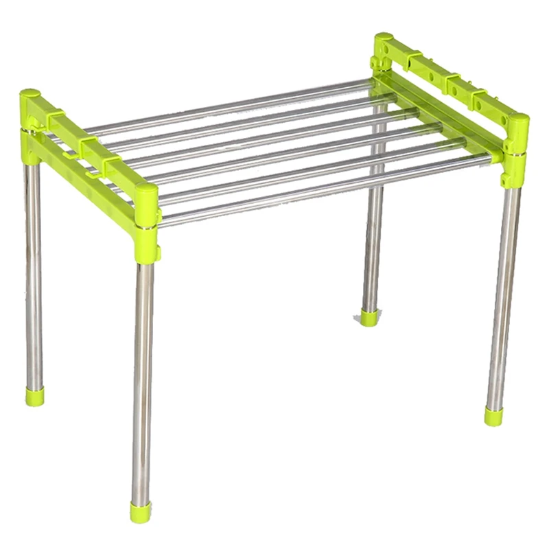 

ABSS-Multipurpose Shelf With Double Layers Microwave Or Oven Shelves Kitchen Storage And Extension Bathroom Organizer Green