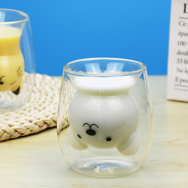 250 мл кофейная кружка с изображением медведя из мультфильма милый кот двойная стеклянная чашка для сока кофейные кружки креативные чашки и кружки
