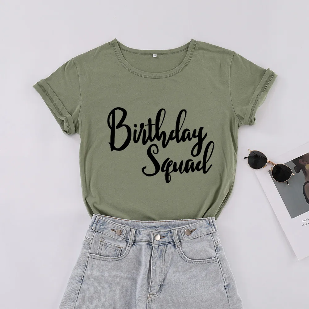 

Birthday Squad Party T Shirt Casual Gold Print Funny Women T-shirt 100% Cotton O Neck Fashion Streetwear Short Sleeve Top Tees