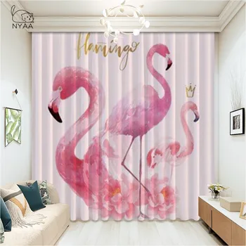 

Blackout Curtains For Living Room Pineapple Flamingo Curtains For Kids Bedroom Pink Drapes Room Window Ultra-thin Micro Shading