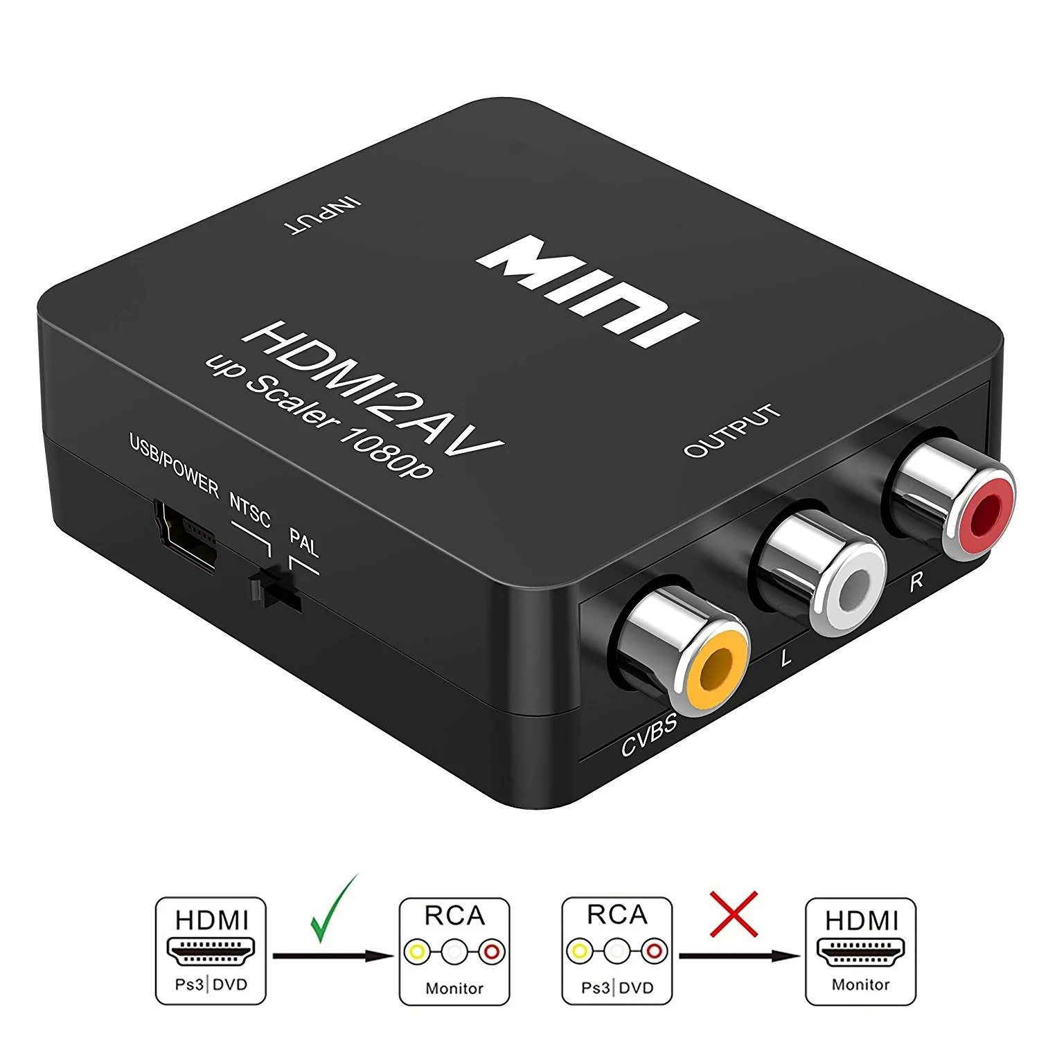 HDMI к RCA конвертер HDMI К AV адаптер Android Tv Smart Box PS4 ноутбук Chromecast для 1080P 720P 480P NTSC/PAL HDMI2AV - Цвет: Черный