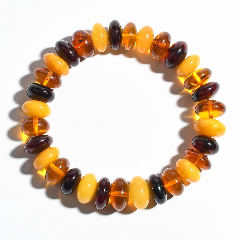 

Baltic natural beeswax amber flower berber gold twisted honey multi-chain bracelet bracelet elastic rope