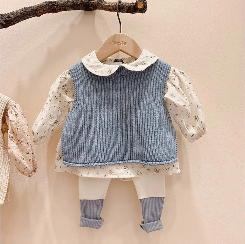 Fashion Baby Knit Vest For Boy And Girl Kids Solid Color Sweater Autumn Windproof Outerwear Sleeveless Infant Knitted Cardigan