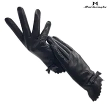 

Gloves Winter Ladies Wrist Fashion Sheepskin Gloves Black New Warm Genuine Genuine Leather Driving Motorcycle Cold-proof Finger