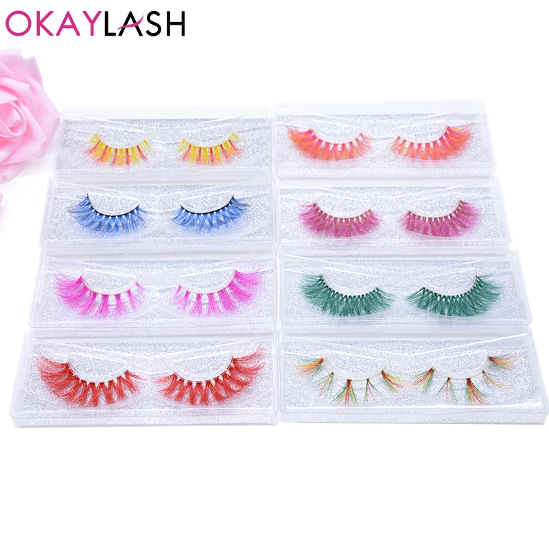 

OKAYLASH 3D Fake Colored Eyelashes Natural Dramtic Red Green Yellow Purple White Cosplay Eye Lash Extension Colorful Eyelash