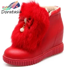 DORATASIA/Новинка, Размеры 33-43, ботинки для девочек, увеличивающие рост милые женские зимние ботильоны с украшением женская теплая зимняя обувь года