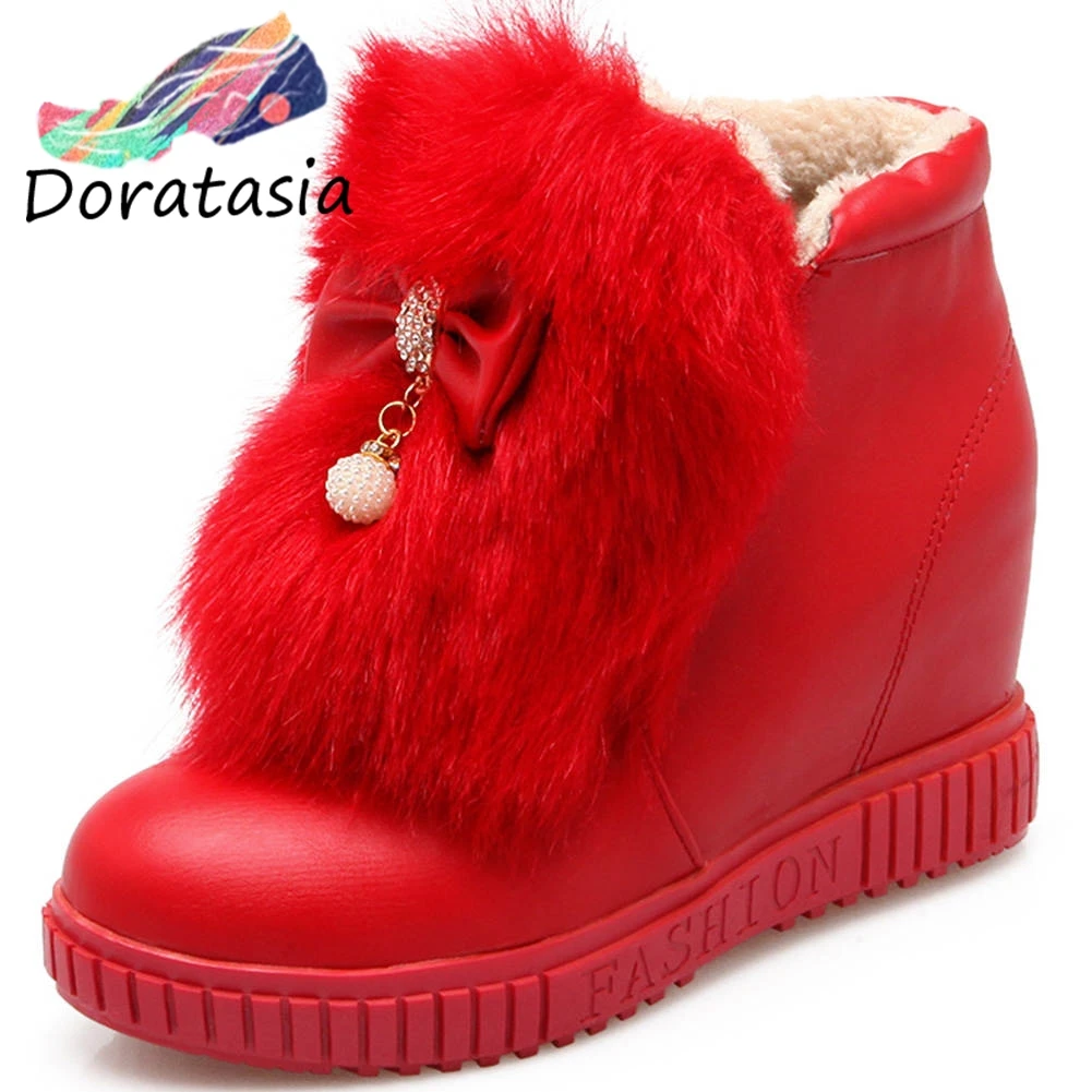 

DORATASIA New 33-43 Girl Height Increasing Booties Ladies Sweet Decorating Ankle Snow Boots Women 2019 Warm Winter Shoes Woman
