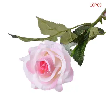 

10 Pcs Valentine's Day Artificial Long Stem Rose Fake Flower Wedding Party Decor H4GD