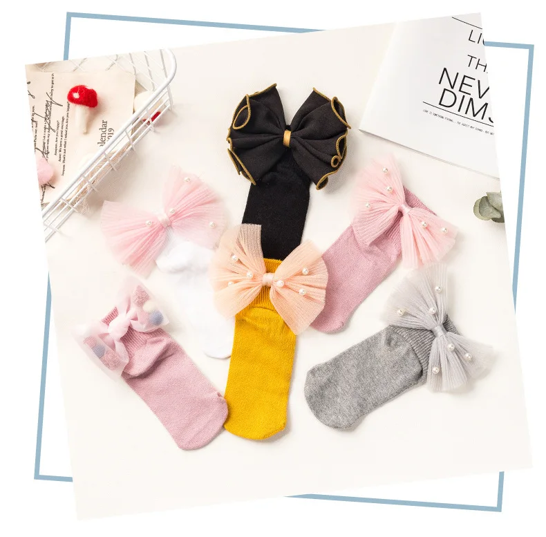 Girls Socks Cotton Thin Type for Spring And Autumn Summer Children Bow Cute Lace-up Short Socks Little Girl Baby Socks