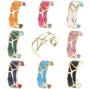 

Cremo Stainless Steel Bracelet & Bangle Rose Gold Arm Cuff Reversible Leather Band Geometric Pyramid Pulseira Feminina