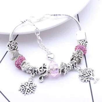 

February 14 Valentine's Day DIY Beaded Creative Fashion OL Silver Plated Bracelet Pink Boutique Bracelet for Girlfriend