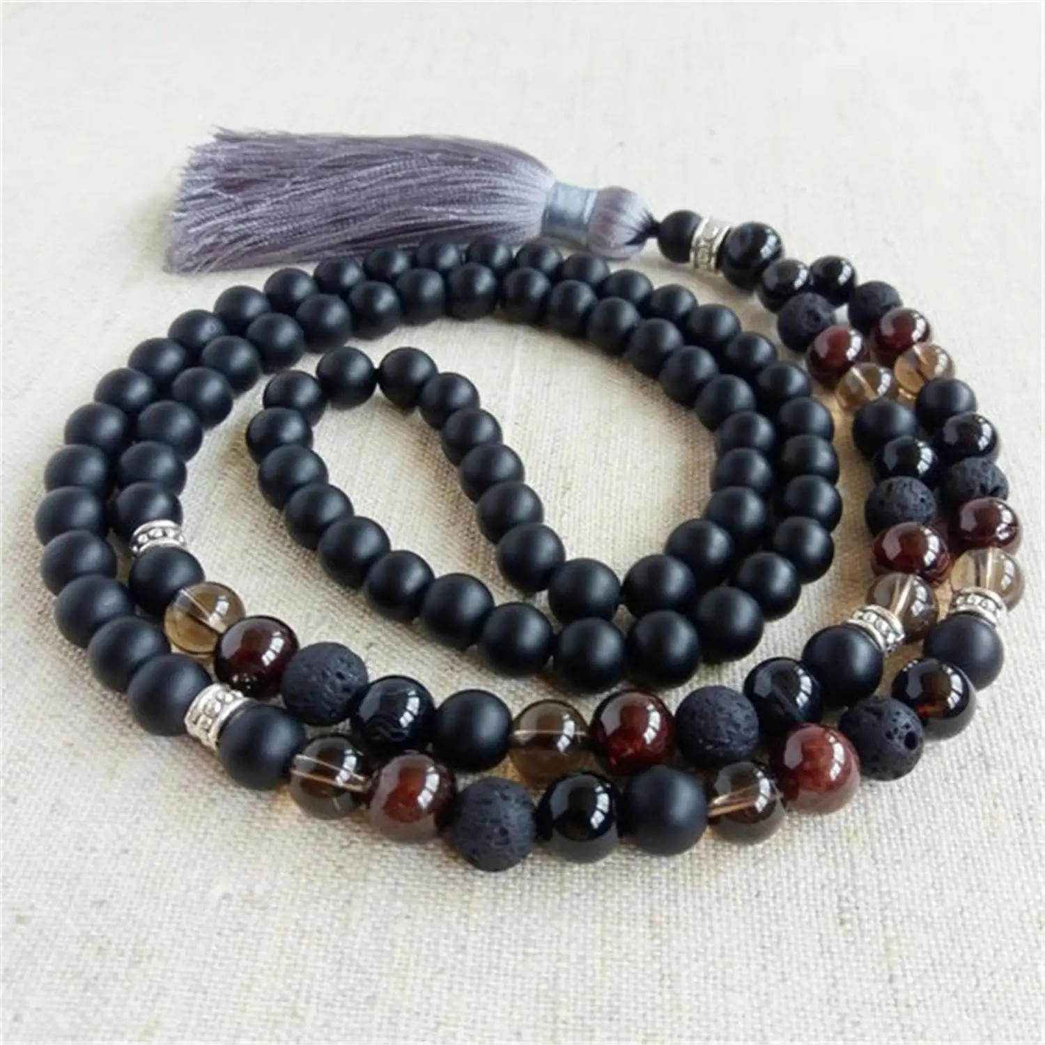 8mm Matt Black Onyx 108 Beads Handmade Tassel Necklace Japa Tibetan Spiritua Meditation Wristband Mala Buddhism Prayer Religious