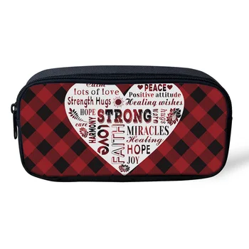 

Casual Cosmetic Bag Red Grid Love Healing Words Warmth Makeup Travel Bag Zipper Pencil Case Office Student Stationery