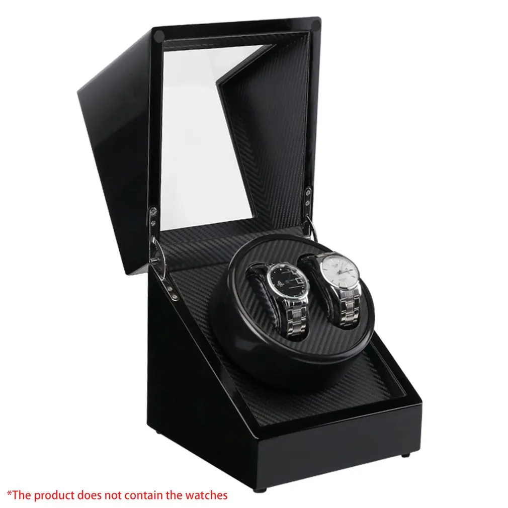 

Double Watch Winders Wooden Lacquer Piano Glossy Black Carbon Fiber Quiet Motor Storage Display Watches Box US Plug