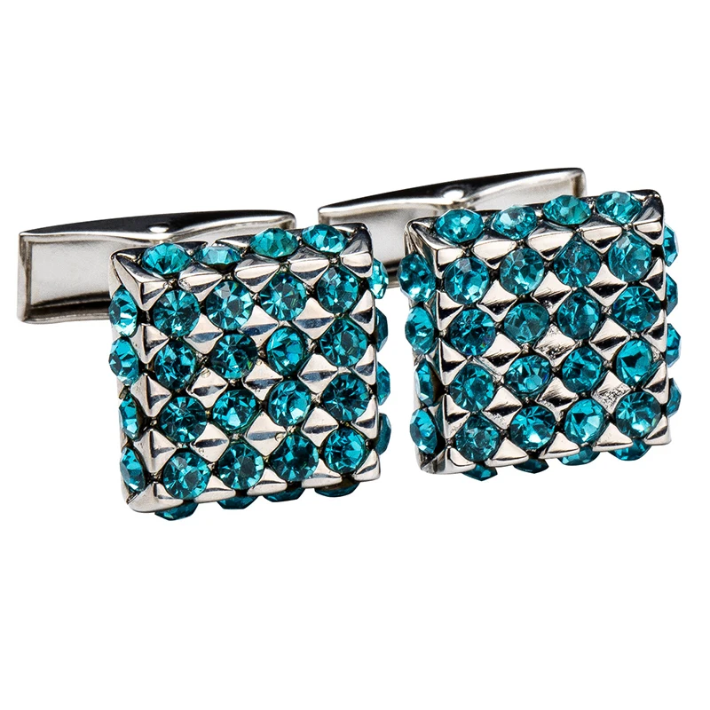 

Luxury Low-key Blue Crystal Stone Cufflinks for Mens Shirt Brand Cuff bottons High Quality Square Cufflinks Gift Men Jewelry