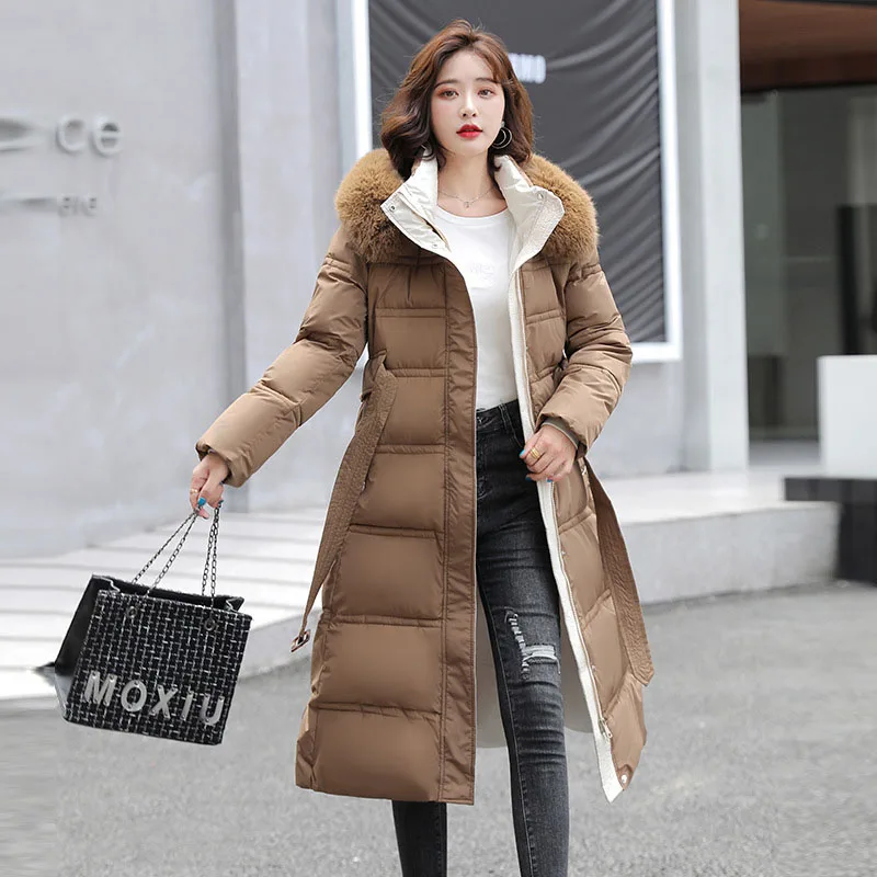 90% White Duck Down Thick Warmth Elegant Hooded Fur Collar