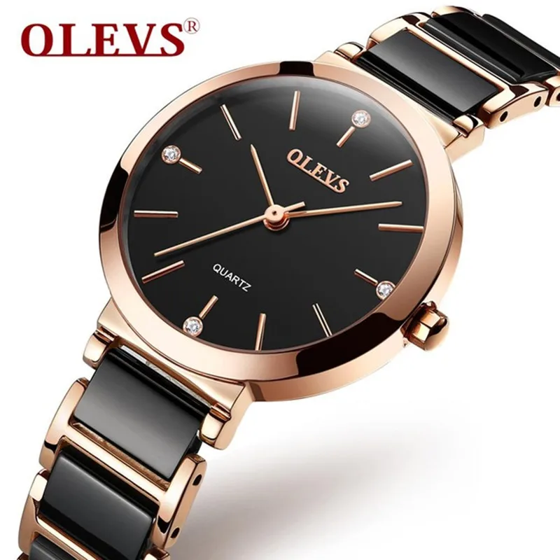 

OLEVS Ceramic Women Watches Elegant Diamond White Quartz Clocks Lady Watches Rose Gold Shell Gifts for Women Gifts for Wife