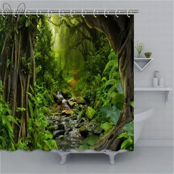 

Forest Trees Printed Shower Curtain Jungle Waterproof Bathroom Curtain Polyester Fabric Bath Curtain Bathing Cover Shower Sets