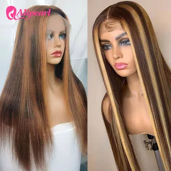 

Brown 13*4 Highlight Wig Straight Lace Front Wigs Honey Blonde Brazilian Remy Hair PrePlucked For Black Women Alipearl Hair