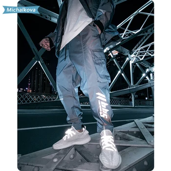 

Reflective gradient overalls Men's clothes fashion brand ins casual versatile and handsome bright face Leggings fashion lovers