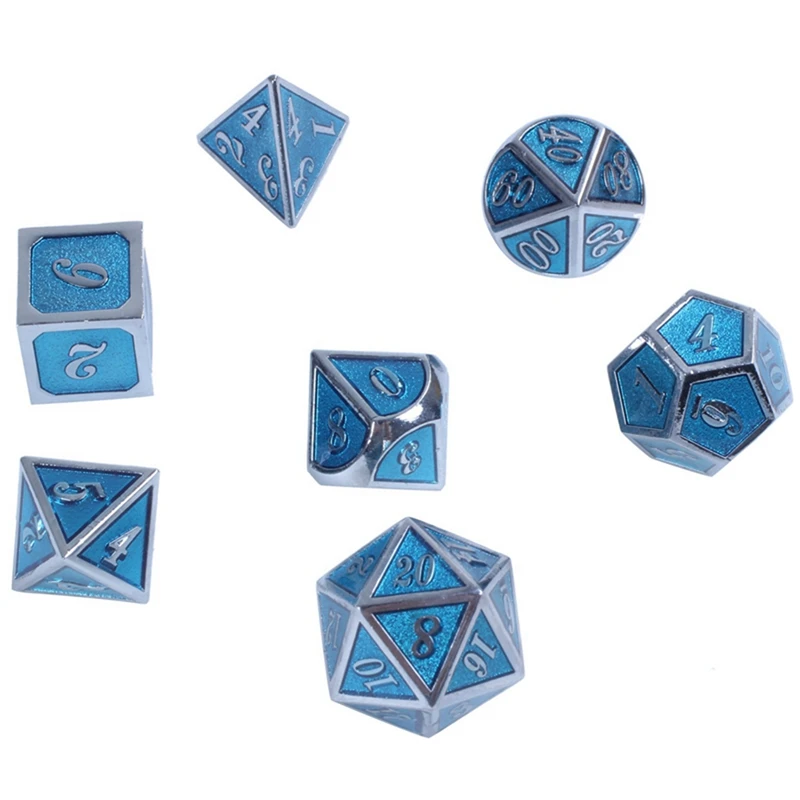 Rpg Dice Metal Dnd Polyhedral Sets Dados Dungeons And Dragons Aluminum Blue Dices Table Games Transparent