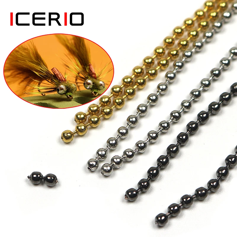 ICERIO 45cm/pcs Fly Tying Bead Chain Tying Bead Eyes Metal 2.4mm 3.2mm Fly Fishing Materials