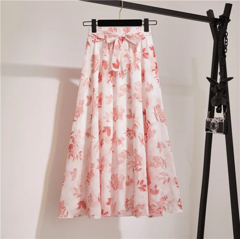 hoop skirt TFETTERS 22 Color Chiffon Floral Long Skirt Spring/summer 2020 New Bohemian Skirt  Long High Waist Beach Skirt Womens Clothing white denim skirt Skirts