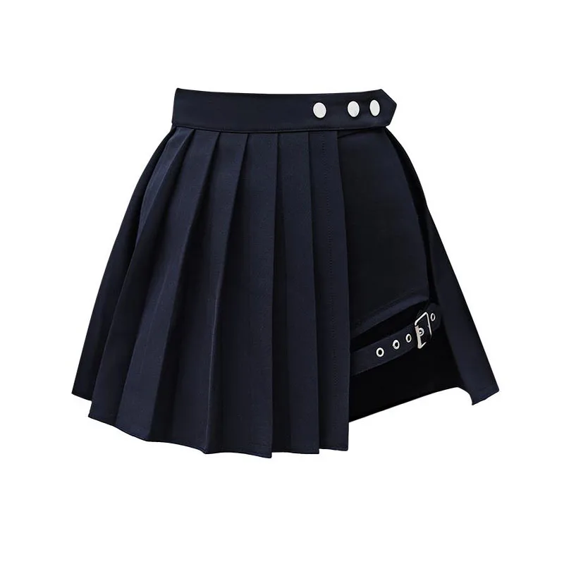

Black Punk Pleated Ruched Mini Short Empire Skirt Rock And Roll