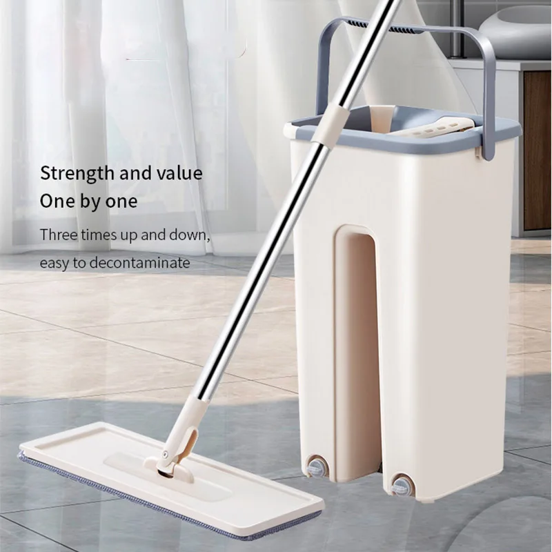 

Flat Squeeze Mop and Bucket Hand-Free Wringing Floor Cleaning Mop Wet or Dry Usage Magic Automatic Spin Self Cleaning Lazy Mop
