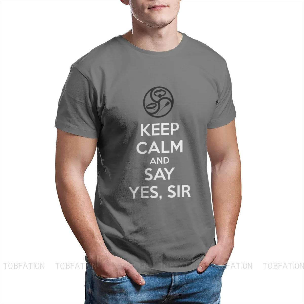 New Summer Keep Calm And Say Yes Sir Bdsm Kink Dom Sub T-Shirt Cotone Sexy Sub Ofertas Manica Corta Per Uomo