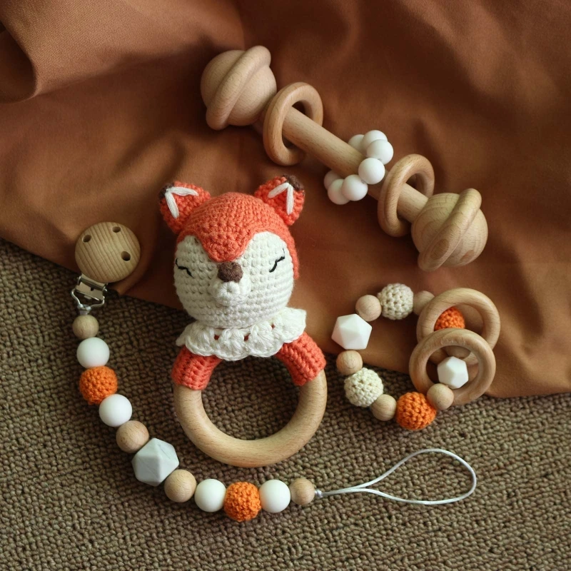 BPA Free Crochet Baby Teether Newborn Dummy Holder Pacifier Clips Teething Bracelets Cute Soother Chain Infants Rattle Teether teething toys baby teething toys pacifier clips