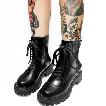 

2020 IG hot Shoelaces Top Quality Brand Square Heels Winter Shoes Women Boot Fashion Leisure Motorcycles Boots Female