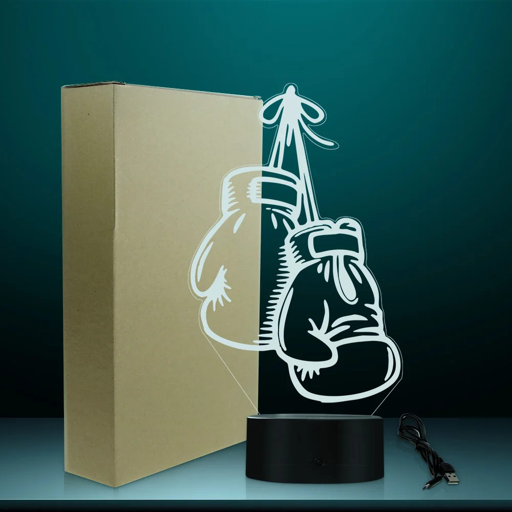 권투 장갑 참신 테이블 밤 빛 LED 데스크 밤 램프 터치 컨트롤 새겨진 선물 7 색 변경 권투 체육관 장식