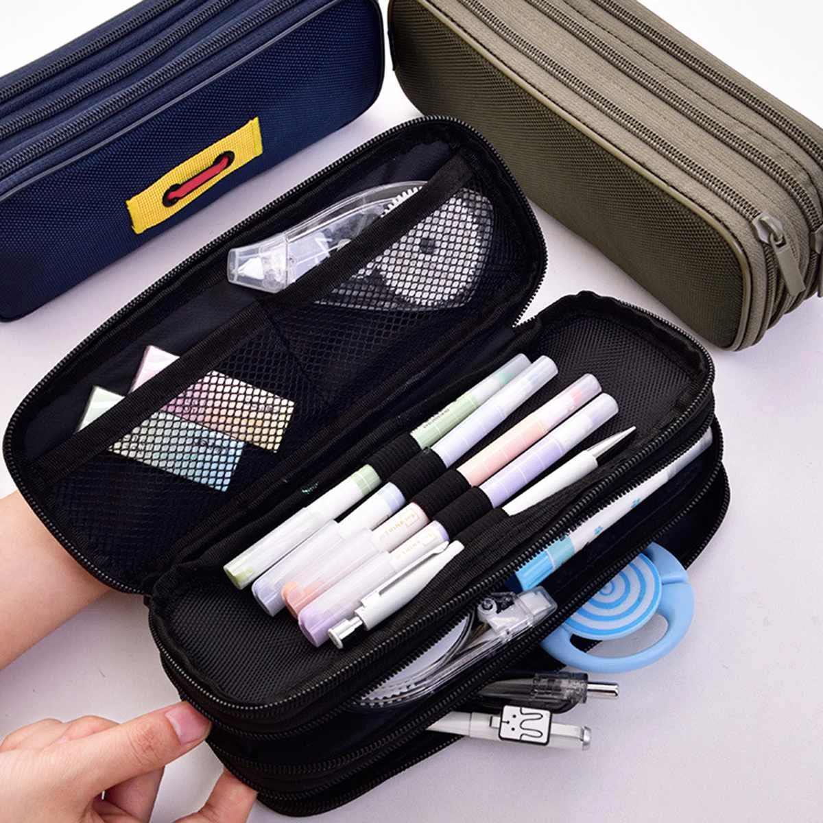 

Large Capacity 3 layers Student Pen Pencil Bag Case Zip Oxford fabric School Supplies Stationery Pouch Supplies
