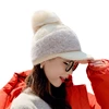 Women Winter Thick Warm Fuzzy Knit Beanie Cap with Visor Bill Cute Pompom Cold Weather Windproof Skullies Baseball Cap ► Photo 2/6